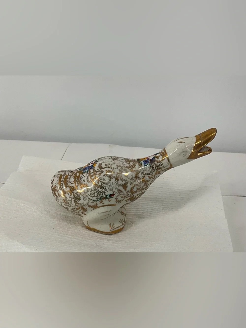 Rare Pereiras Valado Portugal White and Gold Porcelain Duck